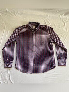 GAP Men's Navy and Red Plaid Button-Down Shirt